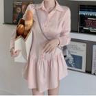 Long-sleeve Polo Collar Plain Shirtdress