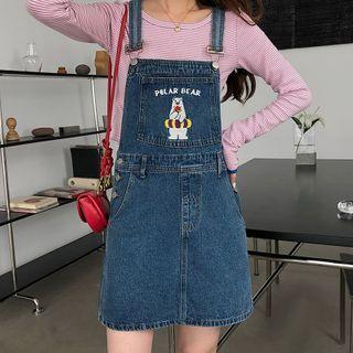 Polar Bear Embroidered Denim Jumper Dress