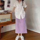 Elbow-sleeve Plain Shirt / A-line Midi Skirt