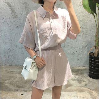 Set: Elbow-sleeve Shirt + Wide Leg Shorts