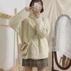 Cable-knit Sweater / Mini Plaid A-line Skirt / Set