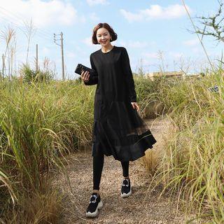 Sheer-panel Flared Dress Black - One Size