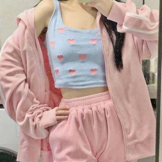 Heart Embroidered Tank Top / Zip Hoodie / Sweatpants