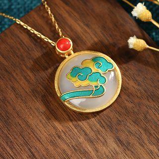 Cloud Faux Gemstone Pendant Alloy Necklace Cp560 - Green Cloud - White - One Size