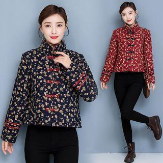 Frog Button Floral Print Jacket