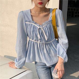 Long Sleeve Square Neck Chiffon Top