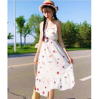 Embroidered Spaghetti Strap A-line Dress