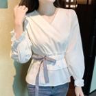 Long-sleeve Tie-waist Peplum Blouse