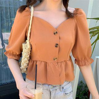 Short-sleeve Sweetheart Neckline Blouse