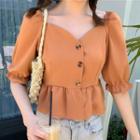 Short-sleeve Sweetheart Neckline Blouse