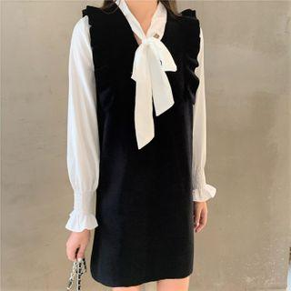 Ribbon Bow Shirt / Sleeveless Shift Dress