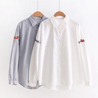 Embroidery Plain / Stripe Shirt