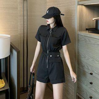 Zip-up Short-sleeve Playsuit