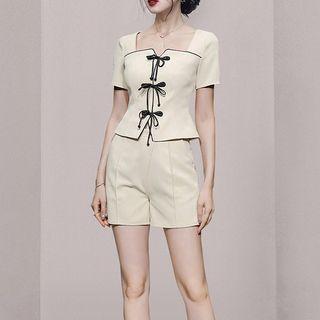 Set: Square Neck Blouse + Loose Fit Shorts
