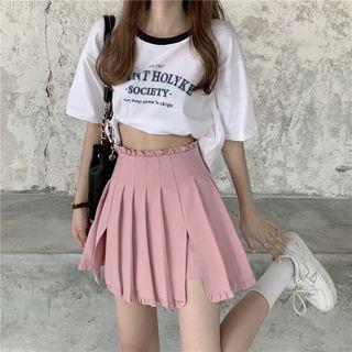 Slit Accordion Pleat A-line Skort