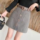 Plaid Button-up Mini Skirt