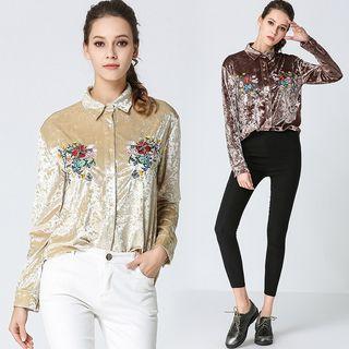Embroidery Velvet Blouse