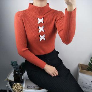 Cross Front Mock Neck Sweater