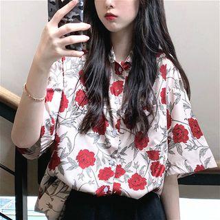 Short Sleeve Printed Shirt Rose - One Size