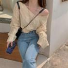 V-neck Long-sleeve Open Knit Top