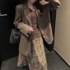 Plain Single-breasted Loose-fit Blazer / Floral High-waist Loose-fit Dress