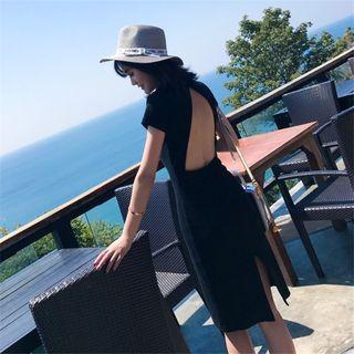 Backless Short-sleeve Sheath Dress