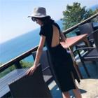 Backless Short-sleeve Sheath Dress