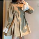 Faux-pearl Button A-line Trench Coat