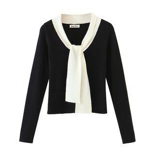 Mock Two-piece Tie-neck Sweater Black - One Size