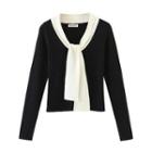 Mock Two-piece Tie-neck Sweater Black - One Size