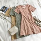 Color-block V-neck Single-breasted Short-sleeve Dress