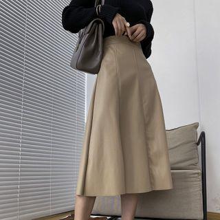 High-waist Faux Leather A-line Midi Skirt