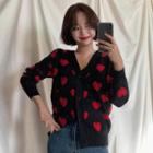 Long-sleeve Heart Printed Knit Cardigan