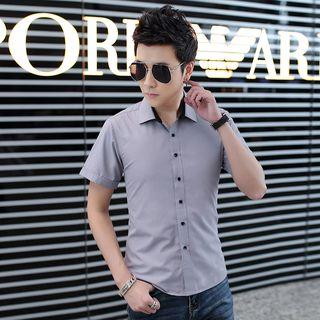 Short-sleeve Contrast Collar Stand Shirt