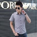 Short-sleeve Contrast Collar Stand Shirt