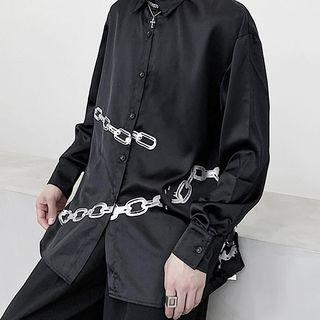Chain Print Long-sleeve Oversize Shirt