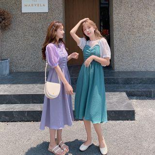 Strappy Midi A-line Dress / Elbow-sleeve Top / Set