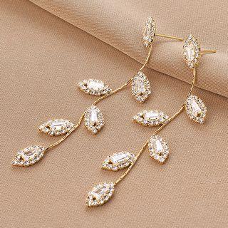 Rhinestone Leaf Earring 1 Pair - Qr-368 - Gold - One Size