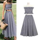 Set: Shirred Gingham Tube Top + A-line Maxi Skirt