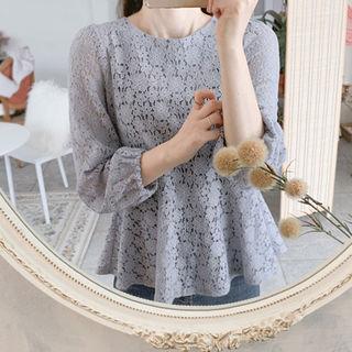 Balloon-sleeve Lace Peplum Blouse