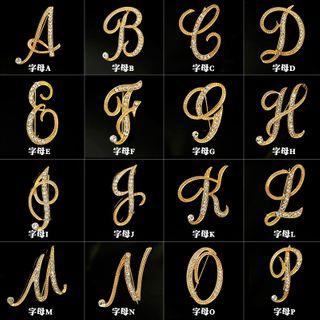 Rhinestone Alloy Alphabet Brooch