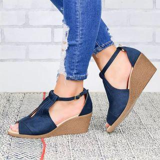 Wedge-heel Peep-toe Ankle-strap Sandals