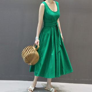 Wrap-front Long Tank Dress