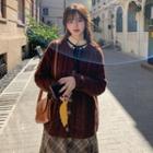 Long-sleeve Blouse / Cardigan / Plaid Midi A-line Skirt