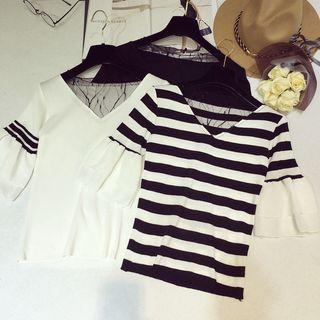 Mock Two-piece Bell-sleeve Knit Top
