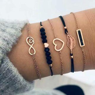Set Of 5: Faux Crystal / Alloy / String Bracelet (assorted Designs) Blue - One Size