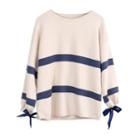Bow Stripe Long-sleeve Knit Top