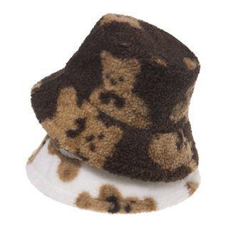 Bear Print Shearling Bucket Hat