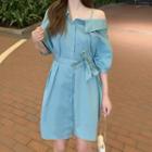 Elbow-sleeve Cold-shoulder A-line Shirtdress