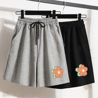 Flower Print Drawstring-waist Shorts